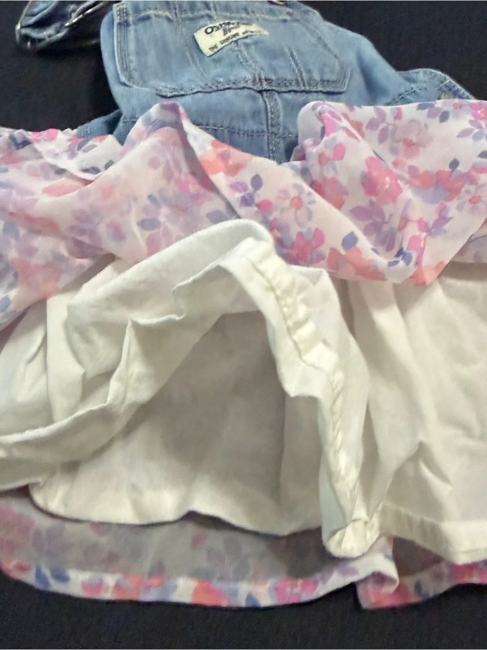 OshKosh B'gosh Denim Floral Jumper Dress - Pink & Purple Vintage Sz 24M